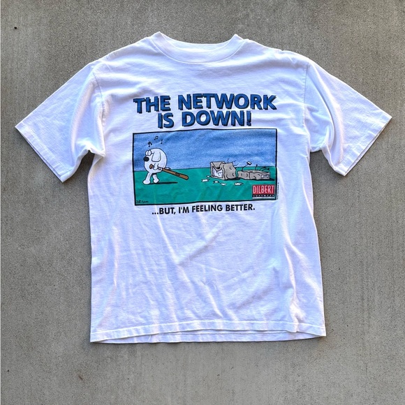 Vintage 90s Dilbert Comic T Shirt The Network Is Down Single Stitch Tech Funny - Picture 1 of 6